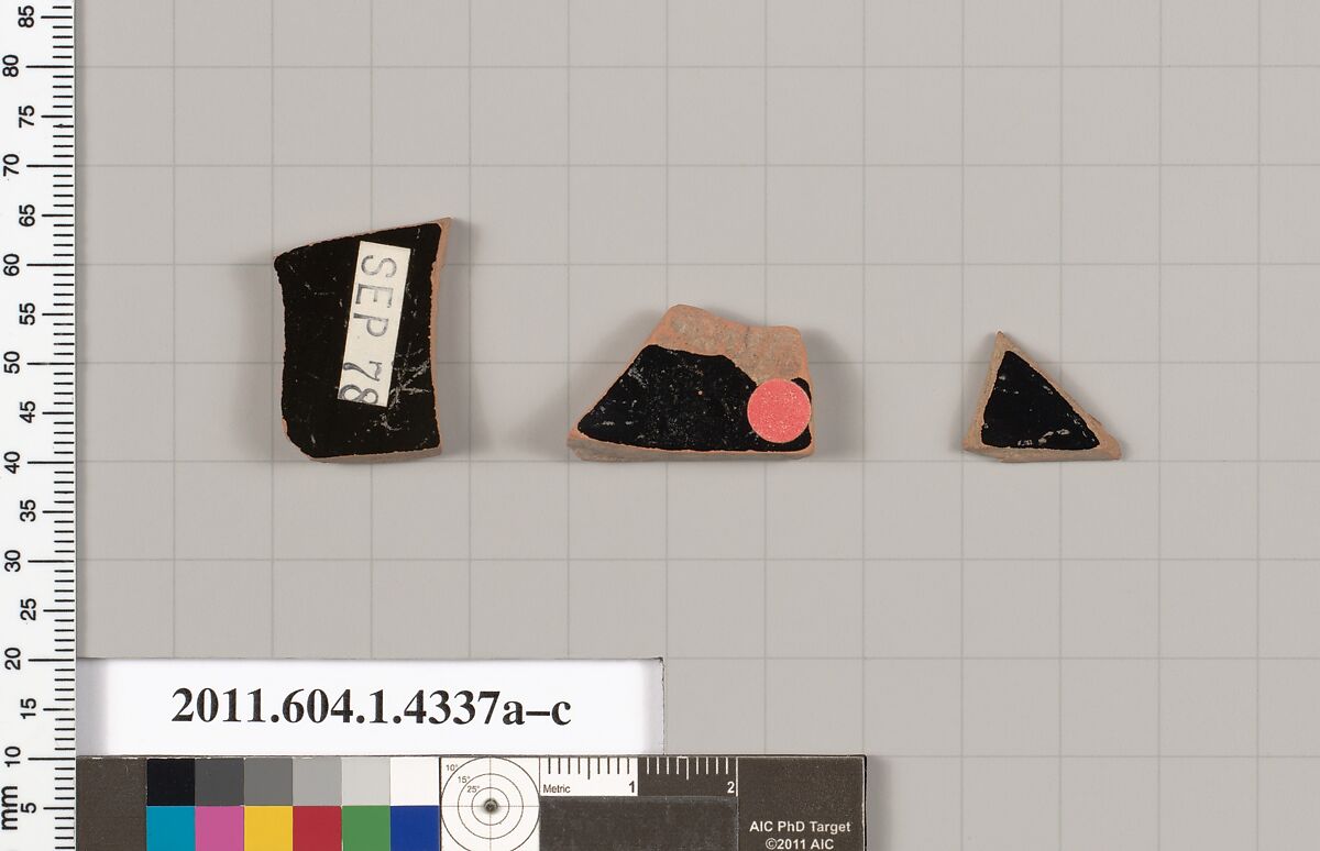 Terracotta fragments of kylikes (drinking cups), Terracotta, Greek, Attic
