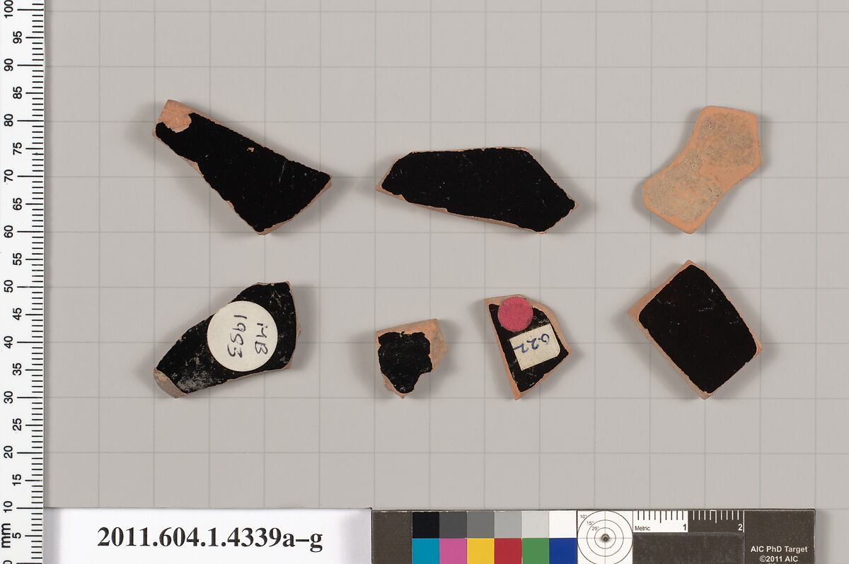 Terracotta fragments of kylikes (drinking cups), Terracotta, Greek, Attic