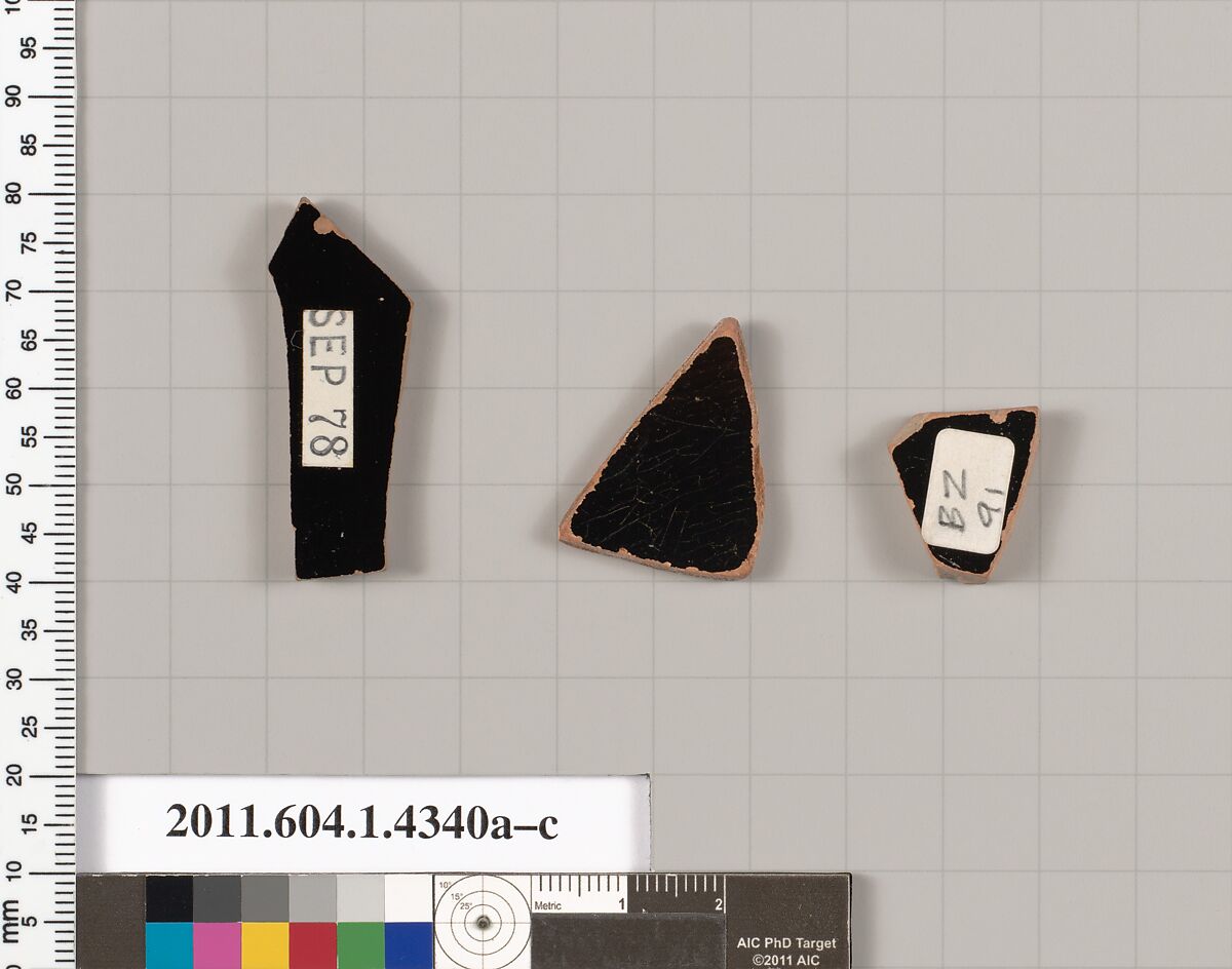 Terracotta fragments of kylikes (drinking cups), Terracotta, Greek, Attic