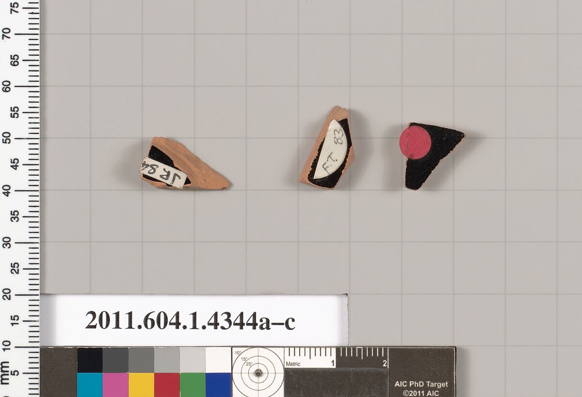 Terracotta fragments of kylikes (drinking cups), Terracotta, Greek, Attic