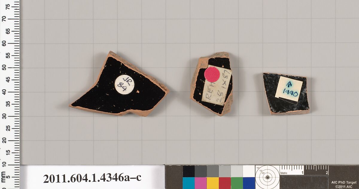 Terracotta fragments of kylikes (drinking cups), Terracotta, Greek, Attic