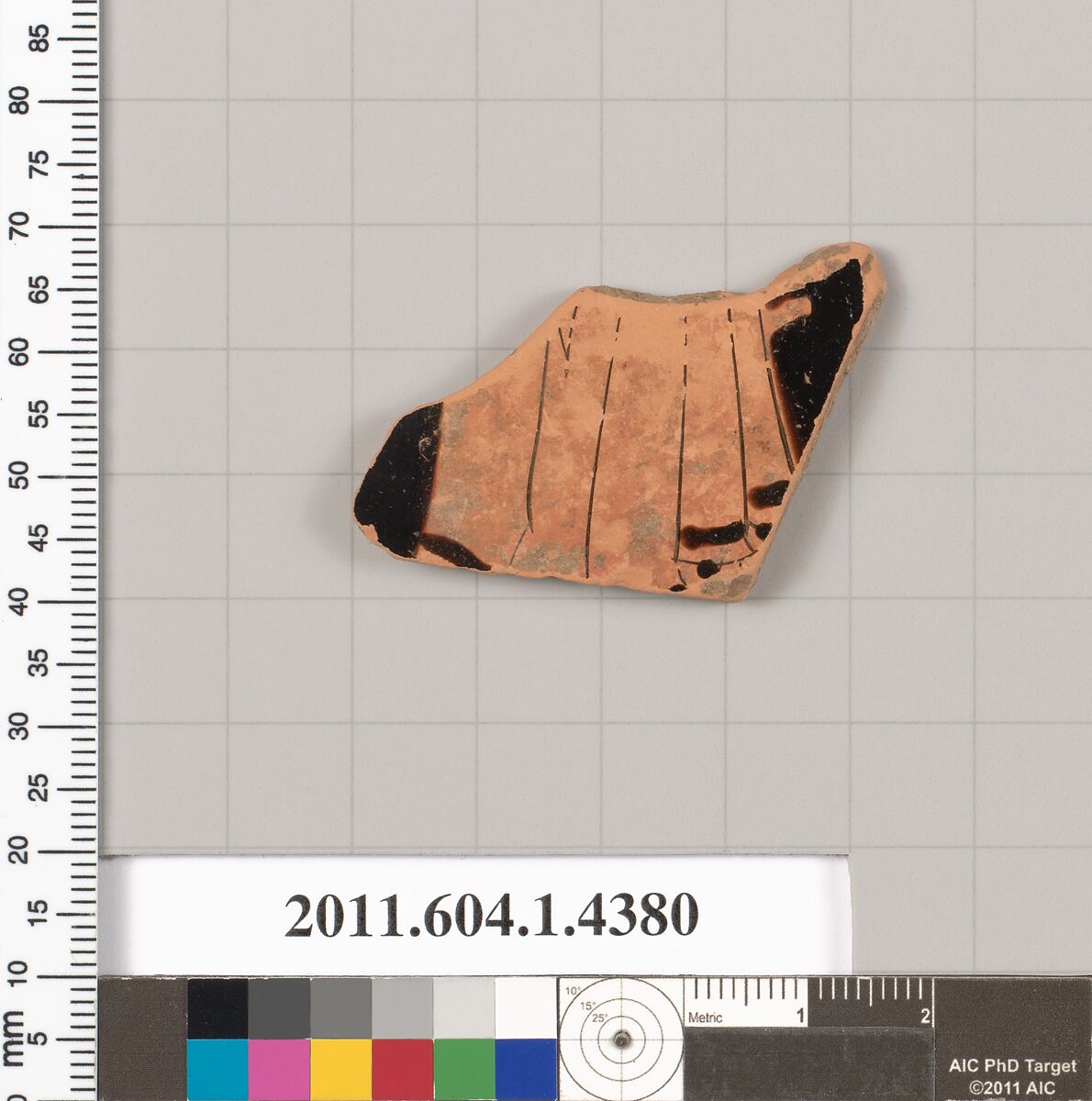 Terracotta fragment of a kylix (drinking cup), Terracotta, Greek, Attic 