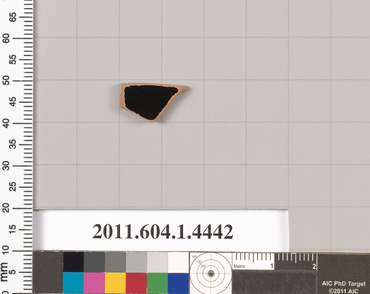 Terracotta fragment of a kylix (drinking cup), Terracotta, Greek, Attic