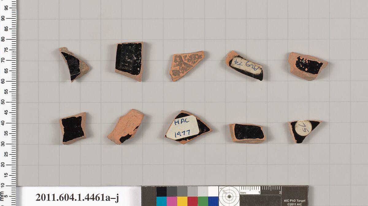 Terracotta fragments of kylikes (drinking cups), Terracotta, Greek, Attic