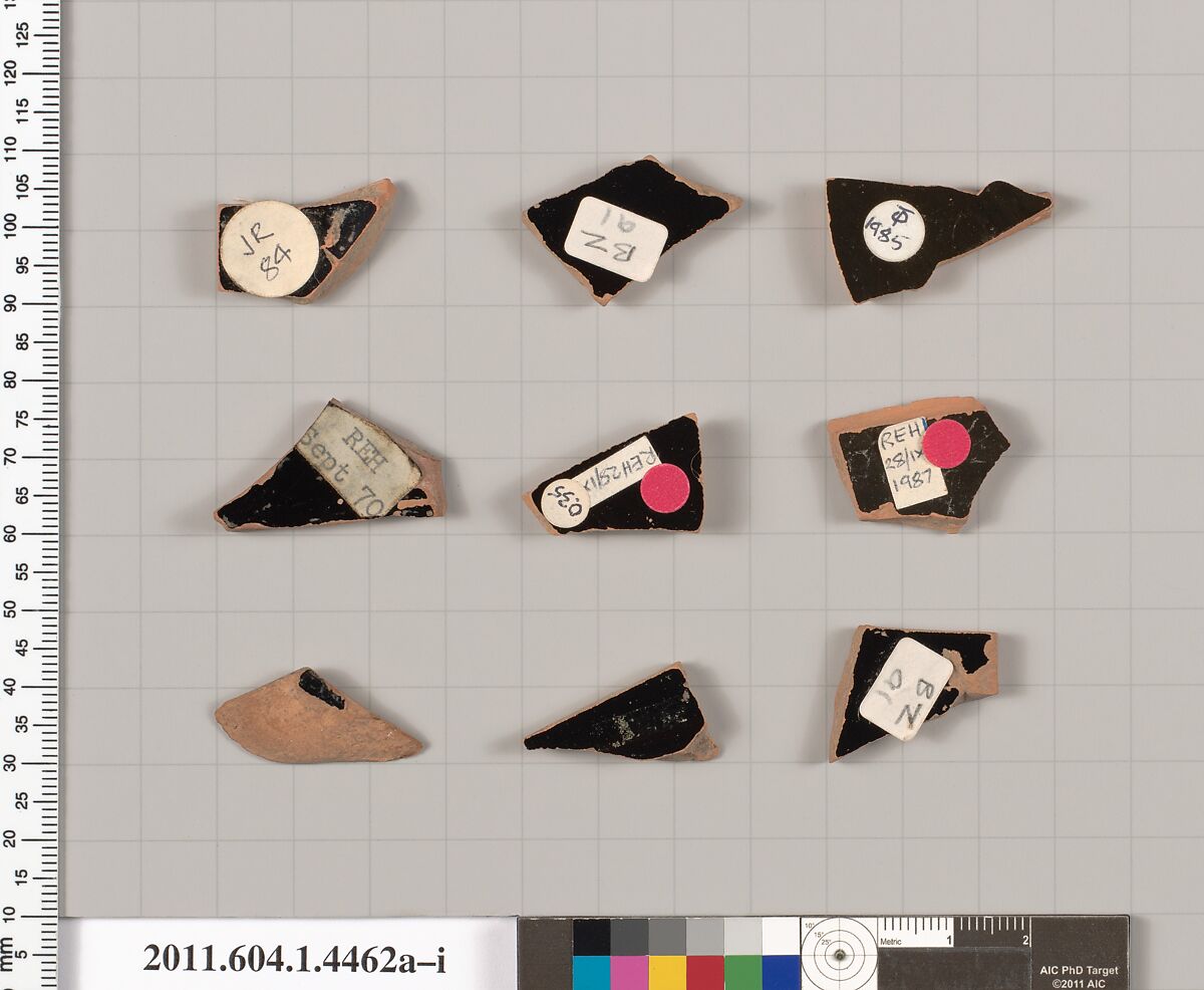 Terracotta fragments of kylikes (drinking cups), Terracotta, Greek, Attic