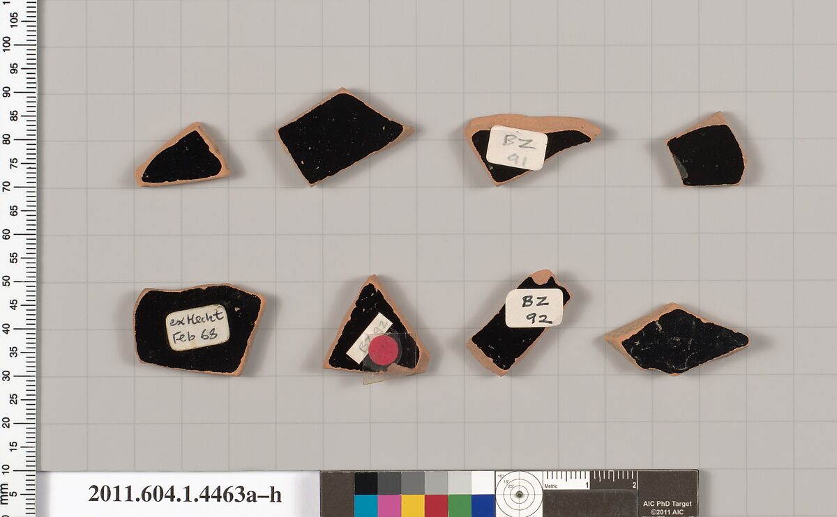 Terracotta fragments of kylikes (drinking cups), Terracotta, Greek, Attic