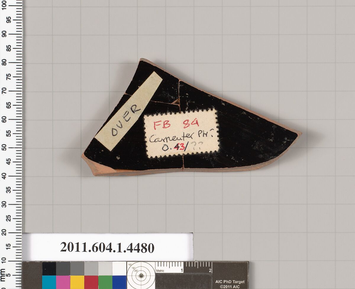 Terracotta fragment of a kylix (drinking cup), Terracotta, Greek, Attic