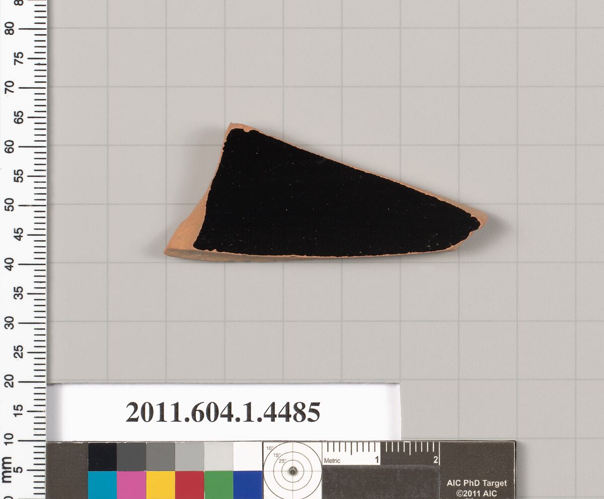 Terracotta fragment of a kylix (drinking cup), Terracotta, Greek, Attic