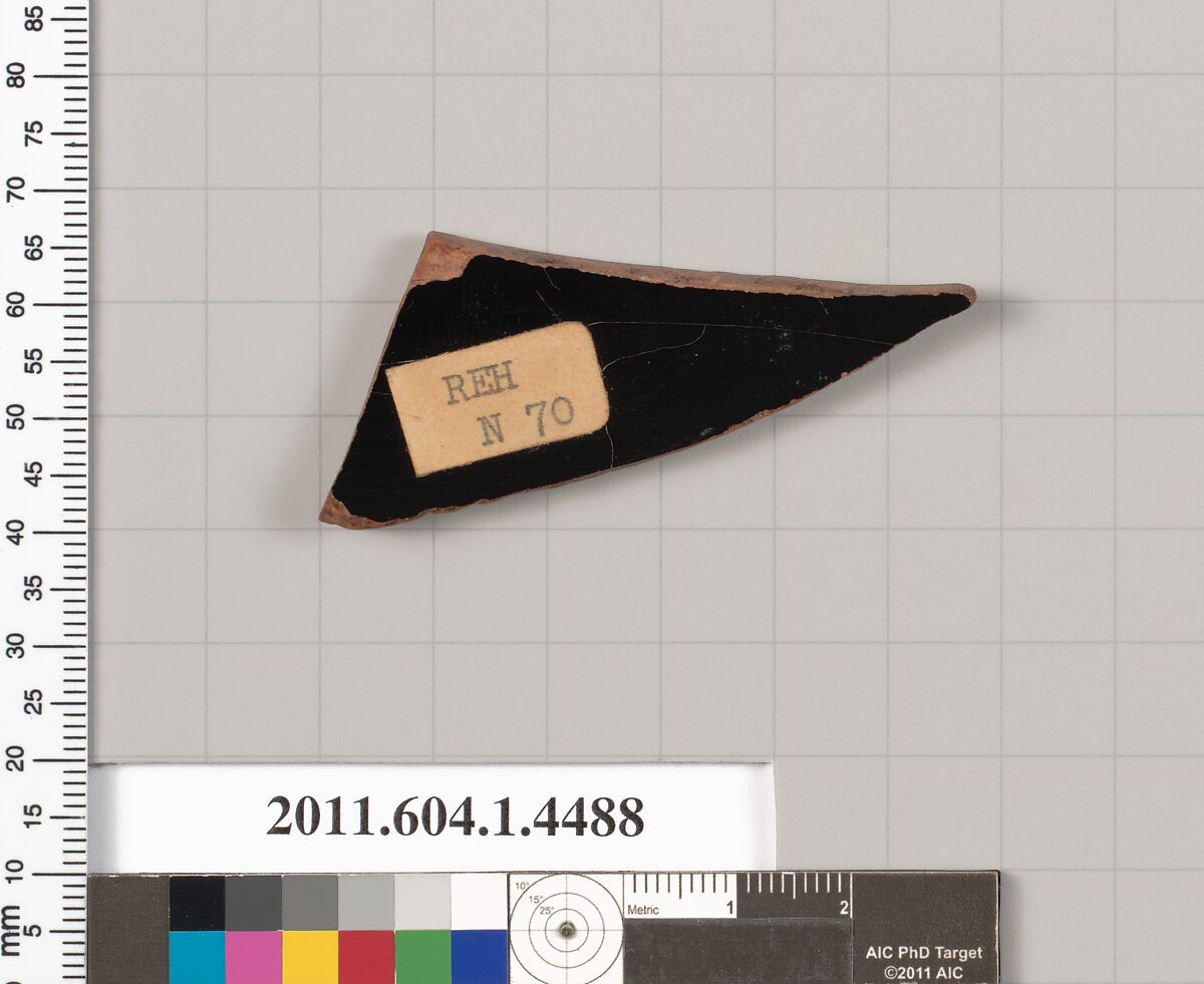 Terracotta fragment of a kylix (drinking cup), Terracotta, Greek, Attic