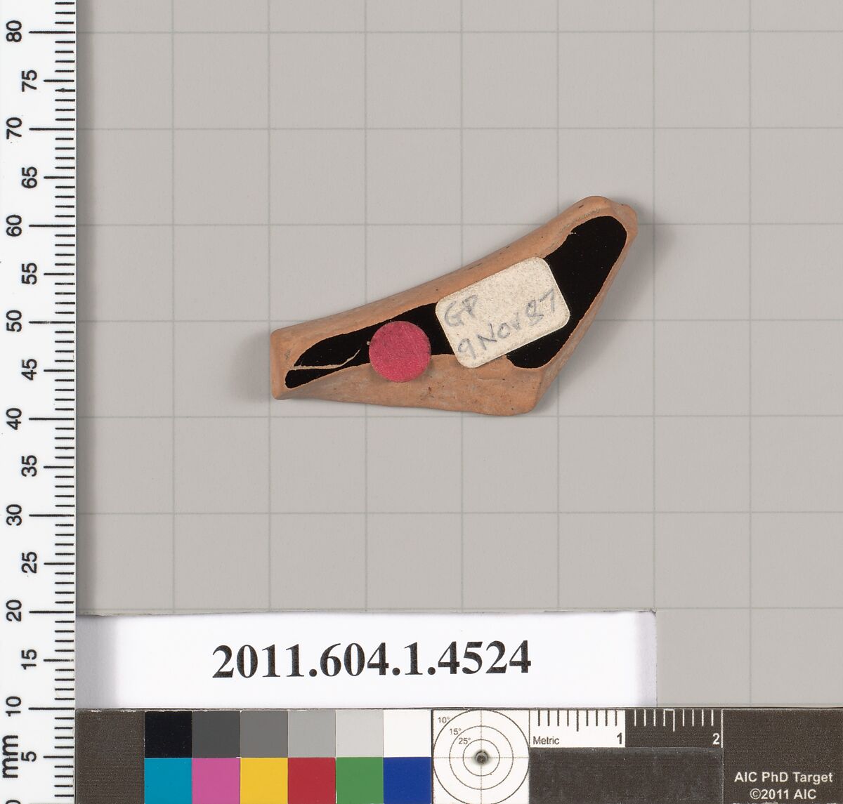 Terracotta fragment of a kylix (drinking cup), Terracotta, Greek, Attic