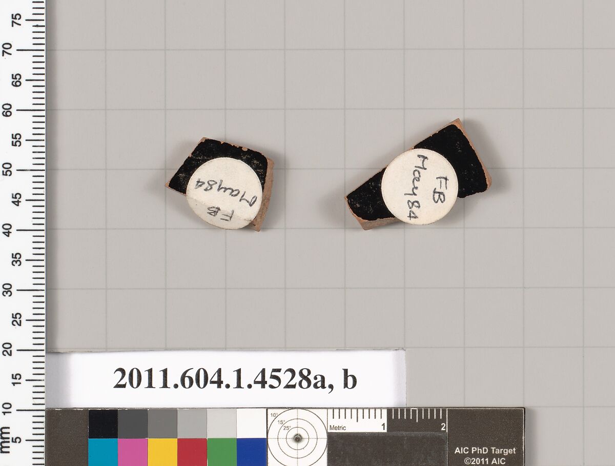 Terracotta fragments of a kylix (drinking cup), Terracotta, Greek, Attic