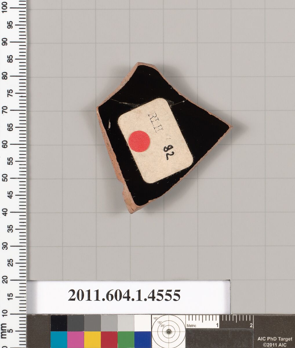 Terracotta fragment of a kylix (drinking cup), Terracotta, Greek, Attic