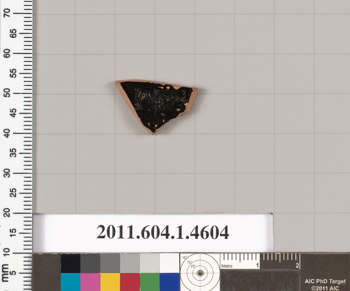 Terracotta fragment of a kylix (drinking cup), Terracotta, Greek, Attic