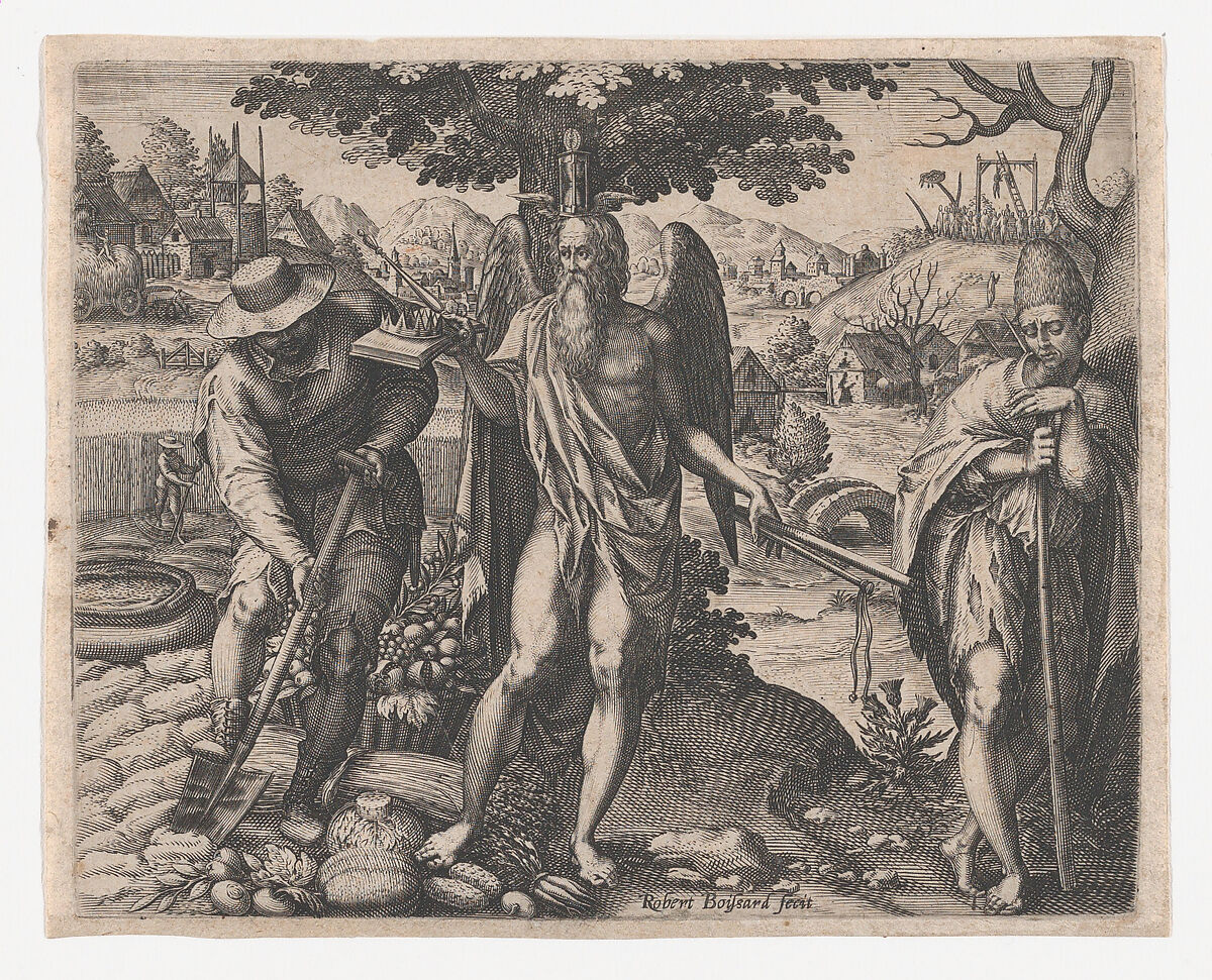 Time Rewarding Work and Punishing Laziness, Robert Boissard (French, born Valence, ca. 1591), Engraving 