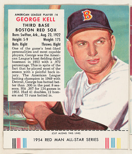 George Kell, from the Major League All Stars series (T234), issued by Red Man Chewing Tobacco, Issued by Red Man Chewing Tobacco (American), Commercial color lithograph 