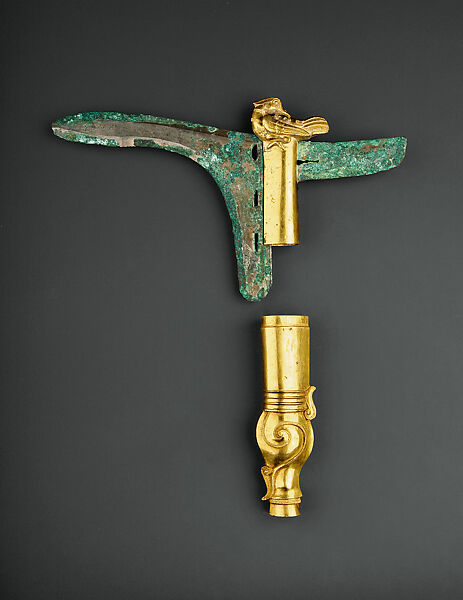 Dagger-Ax with Ferrule, Dagger-ax: bronze; ferrule: gold, China 