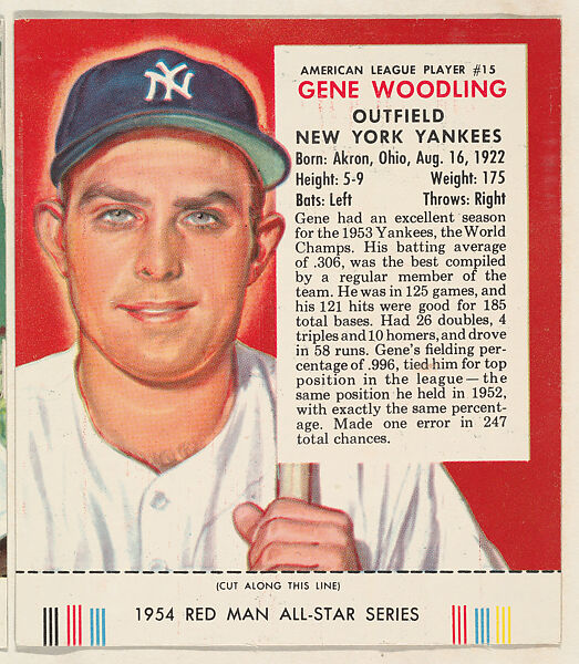 Gene Woodling, from the Major League All Stars series (T234), issued by Red Man Chewing Tobacco, Issued by Red Man Chewing Tobacco (American), Commercial color lithograph 