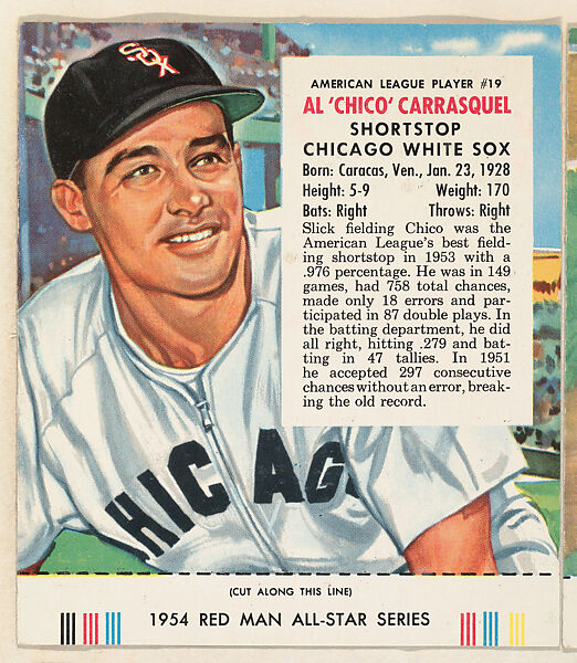 Al 'Chico' Carrasquel, from the Major League All Stars series (T234), issued by Red Man Chewing Tobacco, Issued by Red Man Chewing Tobacco (American), Commercial color lithograph 