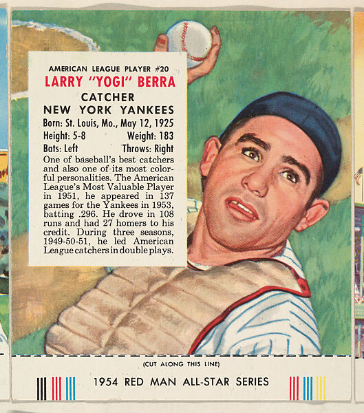 Larry "Yogi" Berra, from the Major League All Stars series (T234), issued by Red Man Chewing Tobacco, Issued by Red Man Chewing Tobacco (American), Commercial color lithograph 