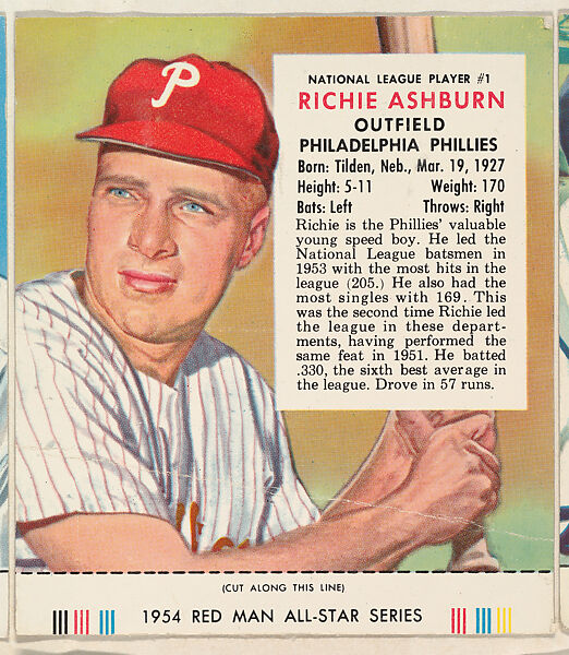 Ferris Fain, from the Major League All Stars series (T234), issued by Red Man Chewing Tobacco, Issued by Red Man Chewing Tobacco (American), Commercial color lithograph