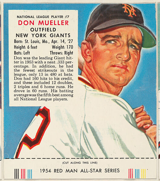 Don Mueller, from the Major League All Stars series (T234), issued by Red Man Chewing Tobacco, Issued by Red Man Chewing Tobacco (American), Commercial color lithograph 