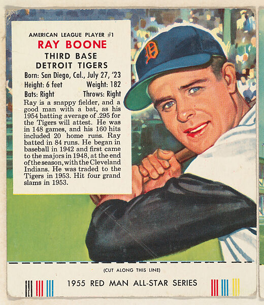Ray Boone, from the Major League Baseball series (T235), issued by Red Man Chewing Tobacco, Issued by Red Man Chewing Tobacco (American), Commercial color lithograph 