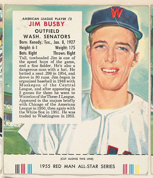 Jim Busby, from the Major League Baseball series (T235), issued by Red Man Chewing Tobacco, Issued by Red Man Chewing Tobacco (American), Commercial color lithograph 