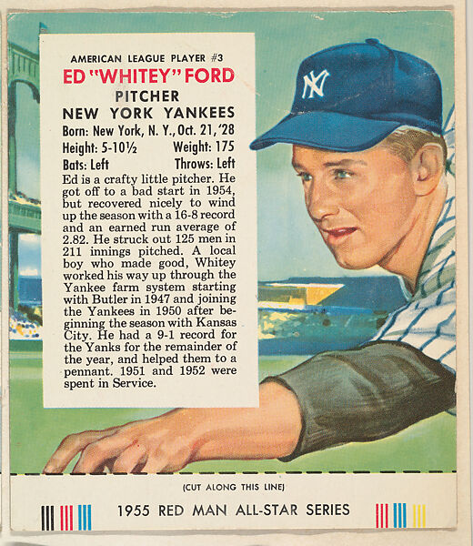 Ed "Whitey" Ford, from the Major League Baseball series (T235), issued by Red Man Chewing Tobacco, Issued by Red Man Chewing Tobacco (American), Commercial color lithograph 