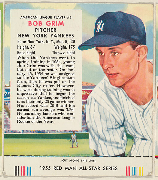 Bob Grim, from the Major League Baseball series (T235), issued by Red Man Chewing Tobacco, Issued by Red Man Chewing Tobacco (American), Commercial color lithograph 