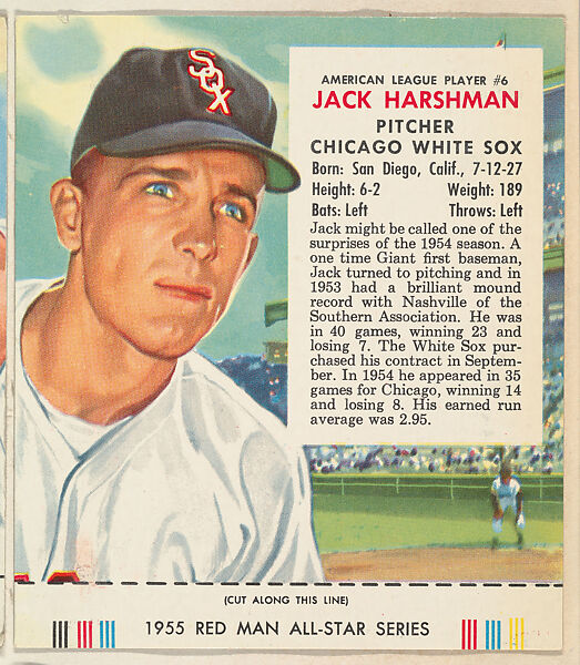 Jack Harshman, from the Major League Baseball series (T235), issued by Red Man Chewing Tobacco, Issued by Red Man Chewing Tobacco (American), Commercial color lithograph 
