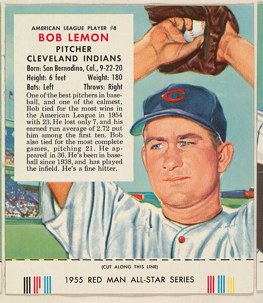 Bob Lemon, from the Major League Baseball series (T235), issued by Red Man Chewing Tobacco, Issued by Red Man Chewing Tobacco (American), Commercial color lithograph 