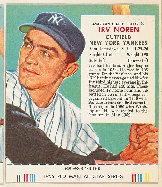 Irv Noren, from the Major League Baseball series (T235), issued by Red Man Chewing Tobacco, Issued by Red Man Chewing Tobacco (American), Commercial color lithograph 