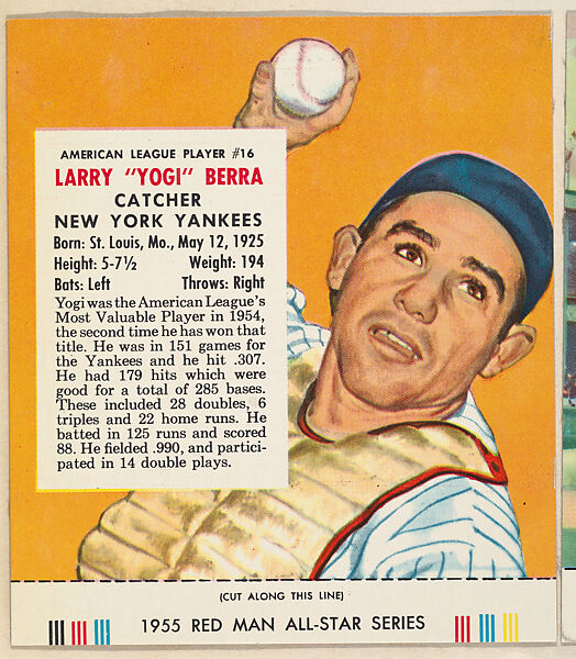 Larry "Yogi" Berra, from the Major League Baseball series (T235), issued by Red Man Chewing Tobacco, Issued by Red Man Chewing Tobacco (American), Commercial color lithograph 