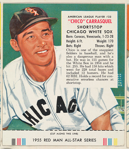 "Chico" Carrasquel, from the Major League Baseball series (T235), issued by Red Man Chewing Tobacco, Issued by Red Man Chewing Tobacco (American), Commercial color lithograph 