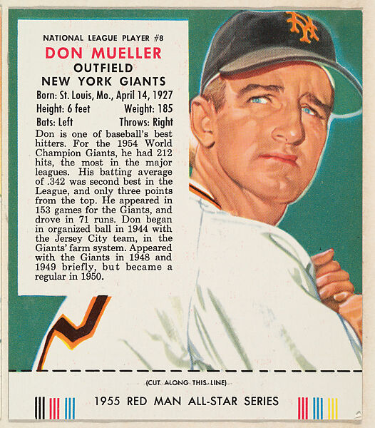 Don Mueller, from the Major League Baseball series (T235), issued by Red Man Chewing Tobacco, Issued by Red Man Chewing Tobacco (American), Commercial color lithograph 