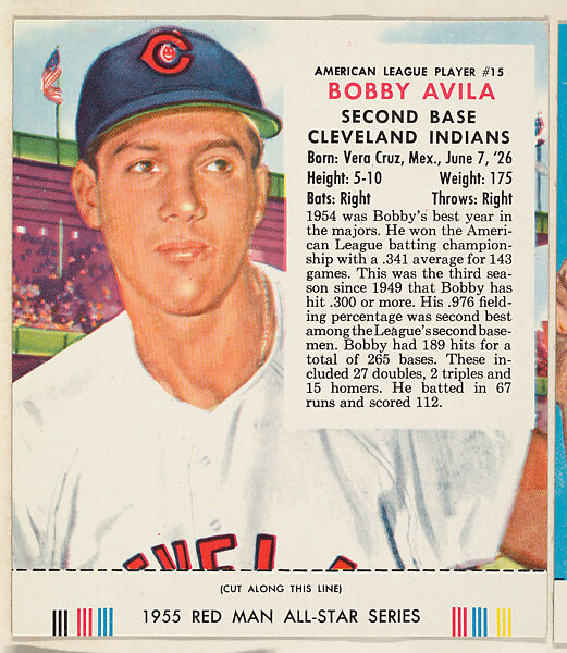 Bobby Avila, from the Major League Baseball series (T235), issued by Red Man Chewing Tobacco, Issued by Red Man Chewing Tobacco (American), Commercial color lithograph