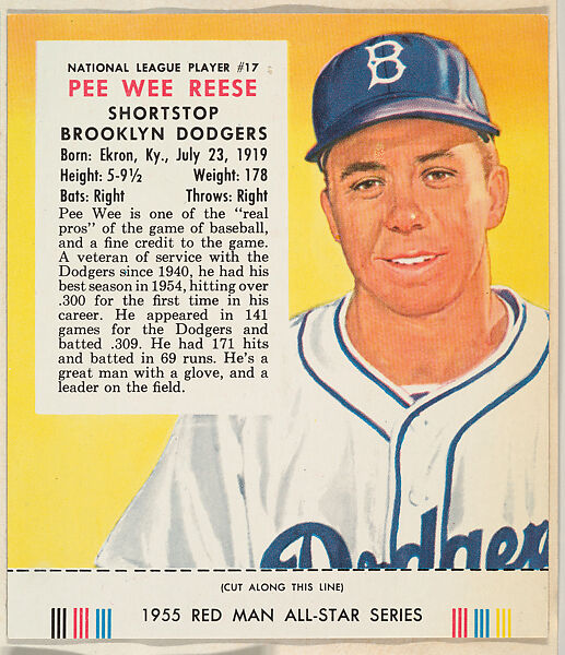 Pee Wee Reese, from the Major League Baseball series (T235), issued by Red Man Chewing Tobacco, Issued by Red Man Chewing Tobacco (American), Commercial color lithograph 