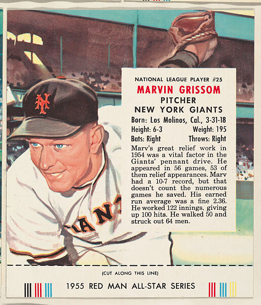 Marvin Grissom, from the Major League Baseball series (T235), issued by Red Man Chewing Tobacco, Issued by Red Man Chewing Tobacco (American), Commercial color lithograph 