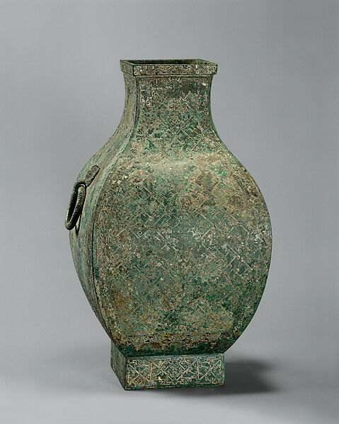Wine Container (Fang) with Geometric Patterns, Bronze inlaid with gold and silver, China 