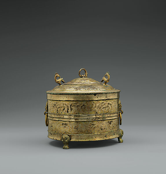 Tripod Wine Container (Zun), Gilt and silvered bronze with pigment, China 