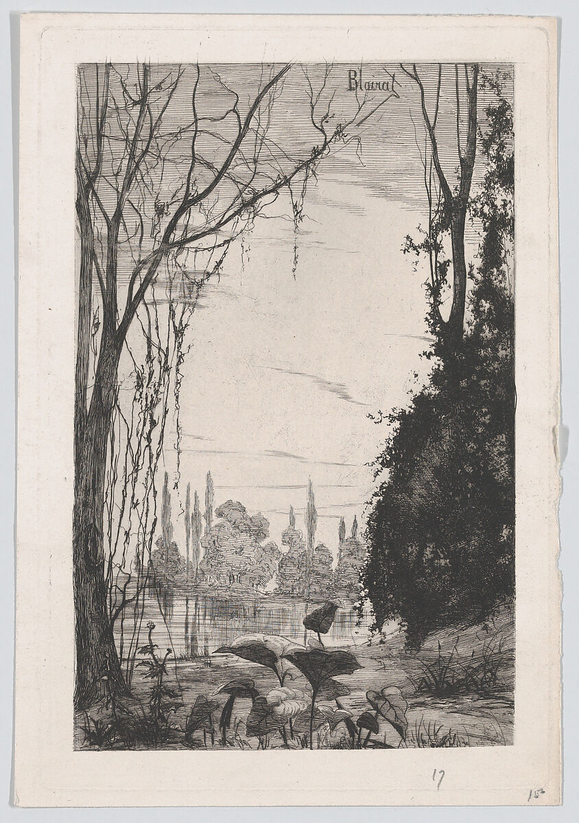 View of a Pond, Marcel Blairat (French, Roquemaure 1849–1891 Paris), Etching 