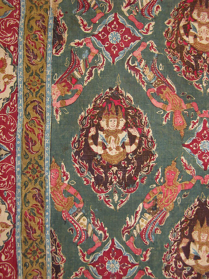 Floor Covering or Hanging (Pha Kiao), Cotton (painted resist and mordant, dyed), India (Coromandel Coast), for the Thai market