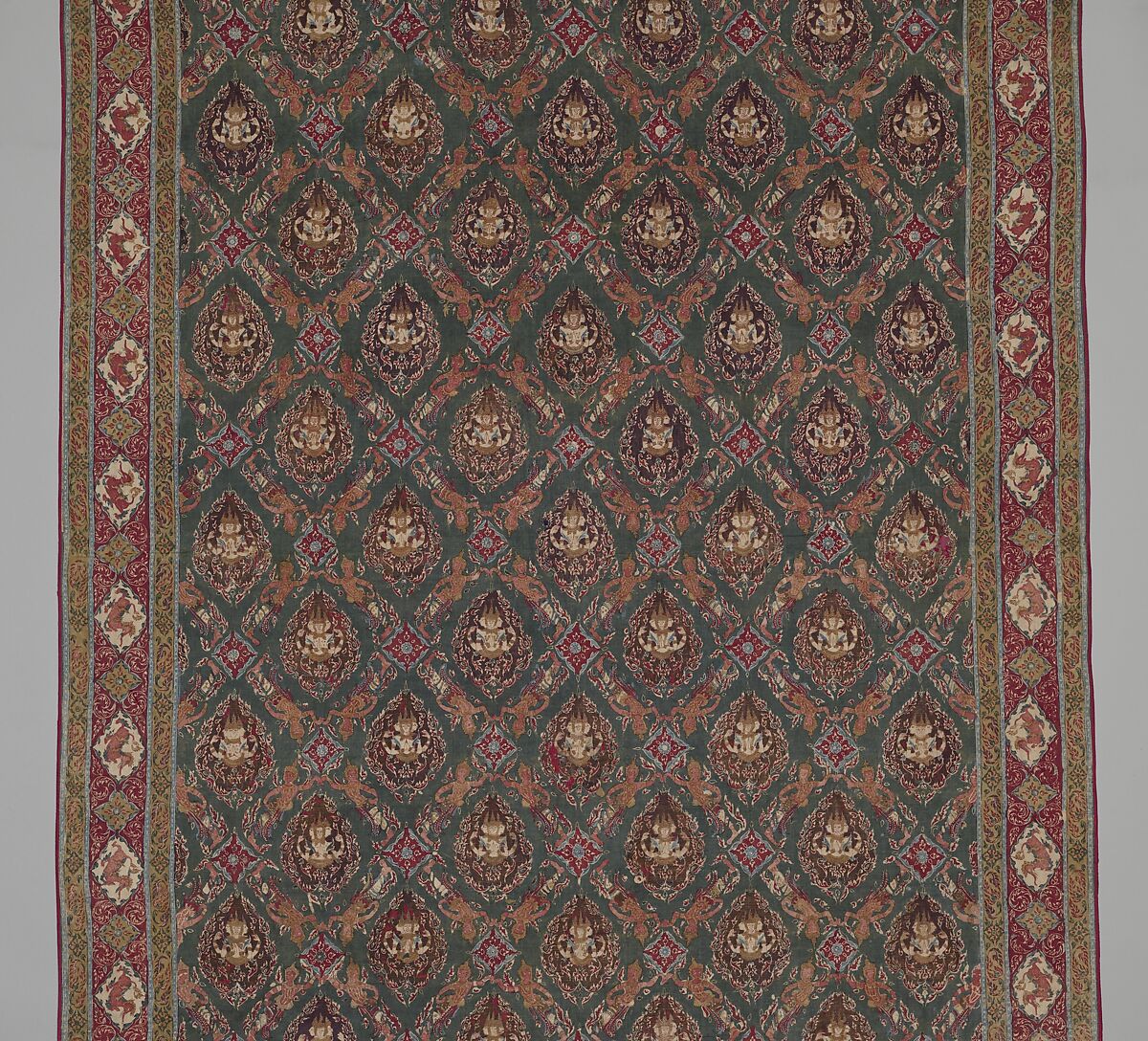 Floor Covering or Hanging (Pha Kiao), Cotton (painted resist and mordant, dyed), India (Coromandel Coast), for the Thai market