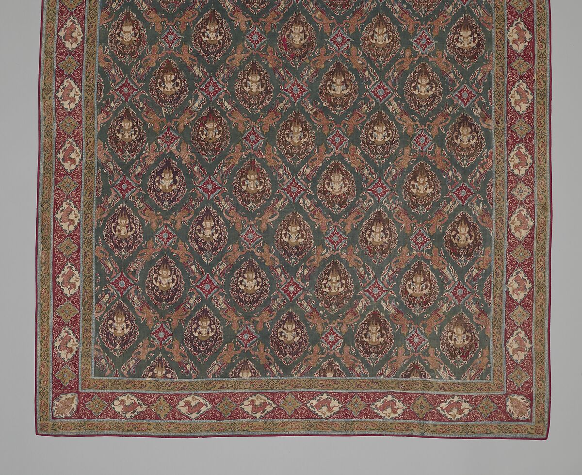 Floor Covering or Hanging (Pha Kiao), Cotton (painted resist and mordant, dyed), India (Coromandel Coast), for the Thai market
