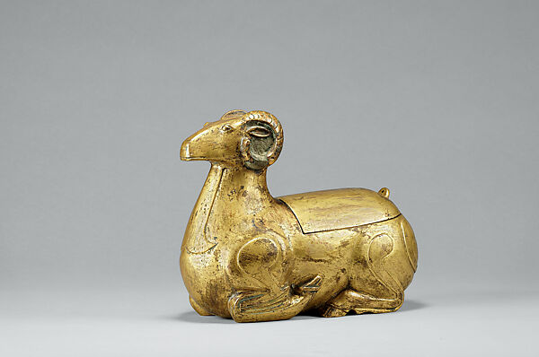 Lamp in the Shape of a Ram, Gilt bronze, China 