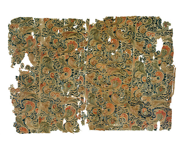 Textile Fragment with “Longevity” Design, Silk embroidery (chain stitches) on silk plain weave, China 