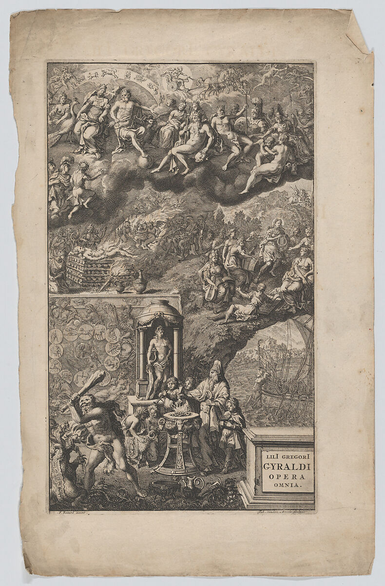 Frontispiece for 'Lili Guegori Gyraldi Opera Omnia', Jan van den Aveelen (Dutch, ca. 1655–1727), Engraving 