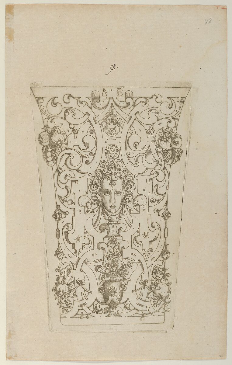 Design for a Beaker, Bernhard Zan (German, active 1580–81), Engraving 