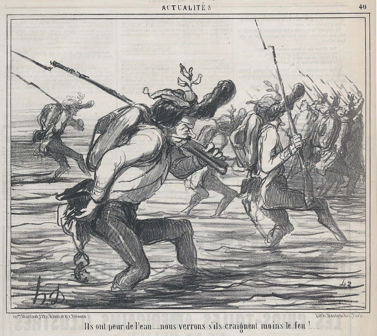 Ils ont peur de l'eau..., from Actualités, published in Le Charivari, May 11, 1859, Honoré Daumier (French, Marseilles 1808–1879 Valmondois), Lithograph on newsprint; first state of two (Hazard & Delteil) 