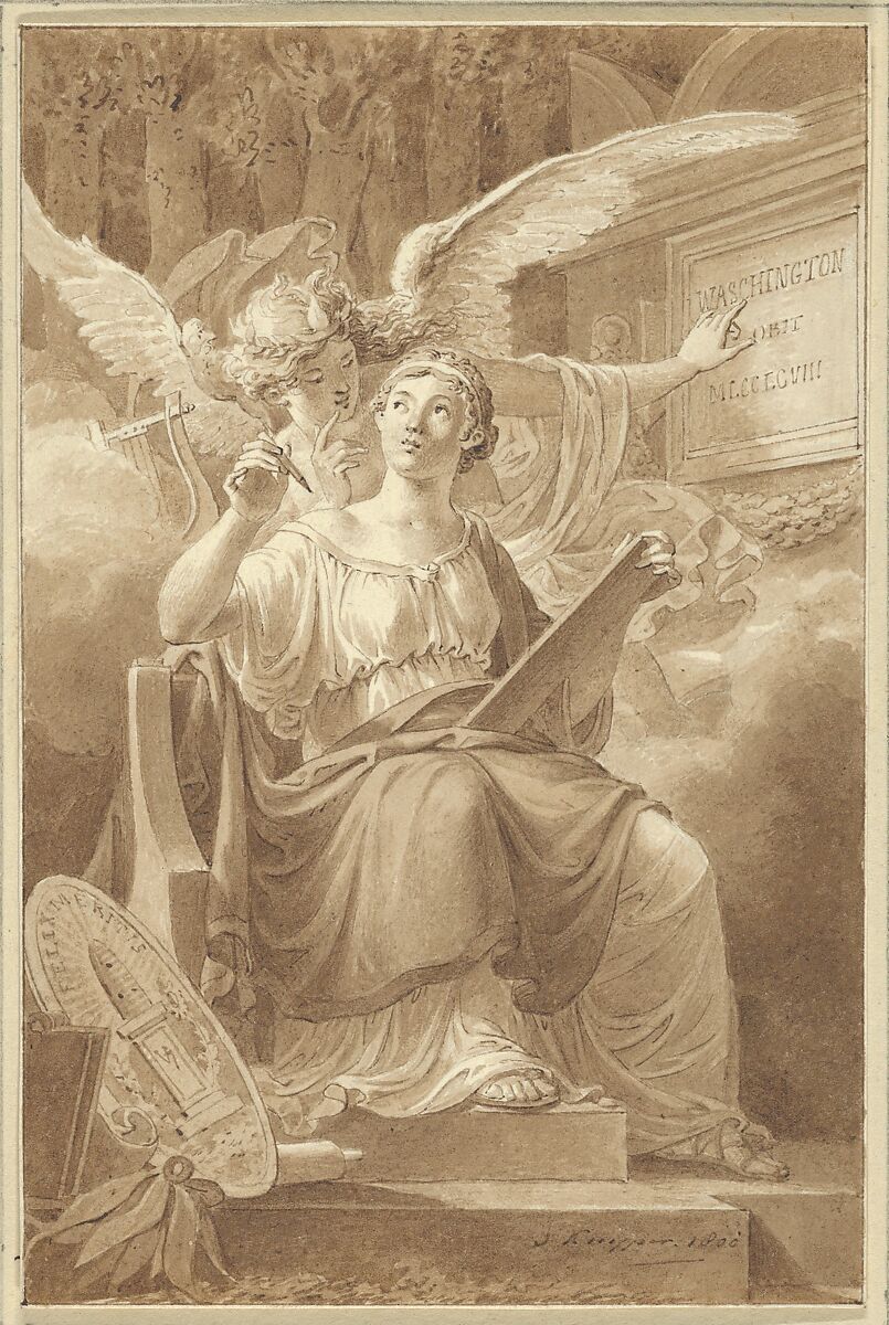 Allegory on the Death of George Washington, Jacques Kuyper (Dutch, Amsterdam 1761–1808 Amsterdam), Pen and brown ink, brush and brown wash; framing lines in pen and brown ink, by the artist 
